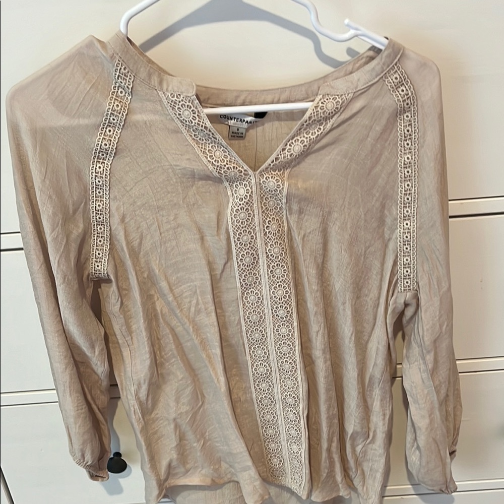 Beige Lace Trim Blouse